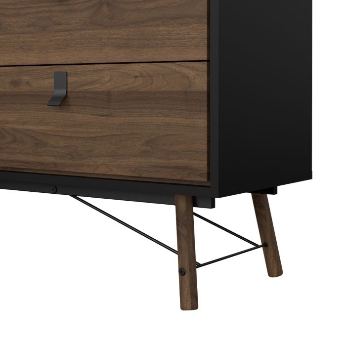 Ry Wide double chest of drawers 6 drawers in Matt Black Walnut - UK