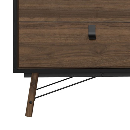 Ry Wide double chest of drawers 6 drawers in Matt Black Walnut - UK