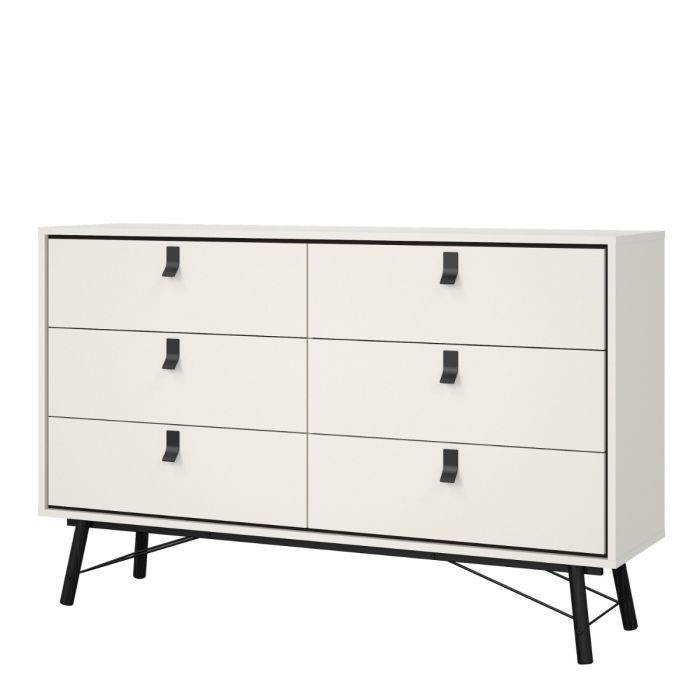 Ry Wide double chest of drawers 6 drawers in Matt White - UK