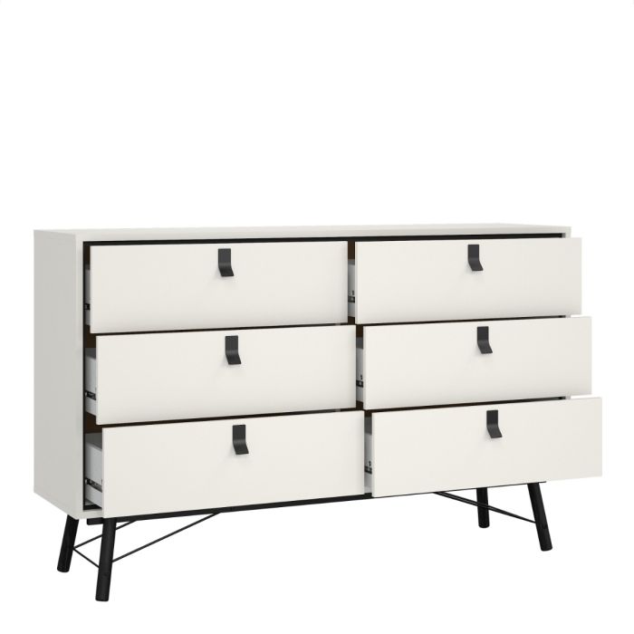 Ry Wide double chest of drawers 6 drawers in Matt White - UK
