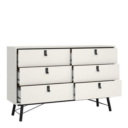 Ry Wide double chest of drawers 6 drawers in Matt White - UK