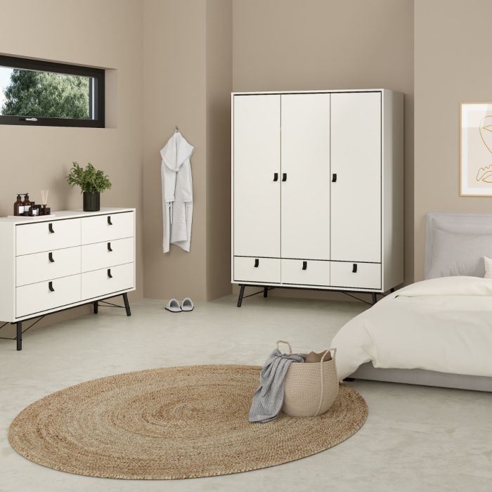 Ry Wide double chest of drawers 6 drawers in Matt White - UK