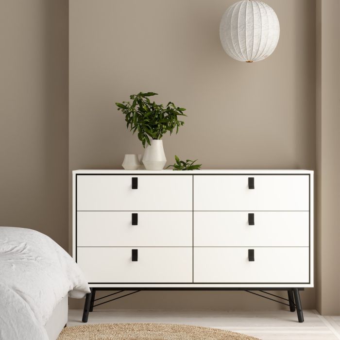 Ry Wide double chest of drawers 6 drawers in Matt White - UK