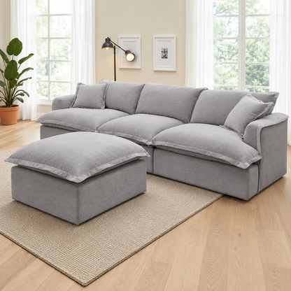 Santa Barbara Modular 3 Seater Sofa In Grey with Footstool - Furniture One Shop