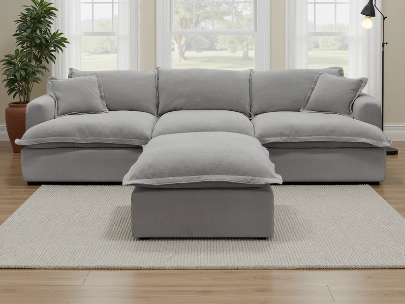Santa Barbara Modular 3 Seater Sofa In Grey with Footstool - Furniture One Shop