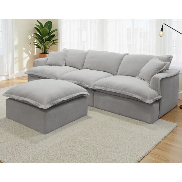 Santa Barbara Modular 3 Seater Sofa In Stone with Footstool