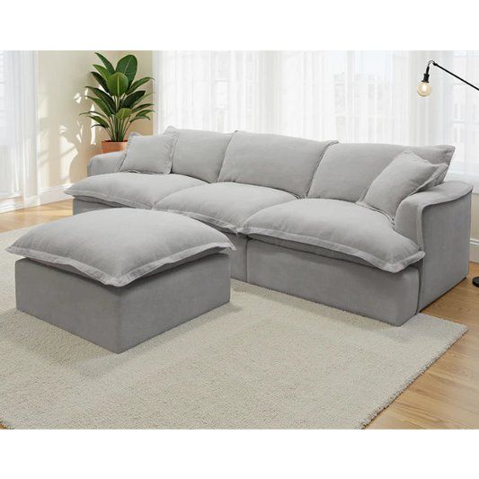 Santa Barbara Modular 3 Seater Sofa In Stone with Footstool