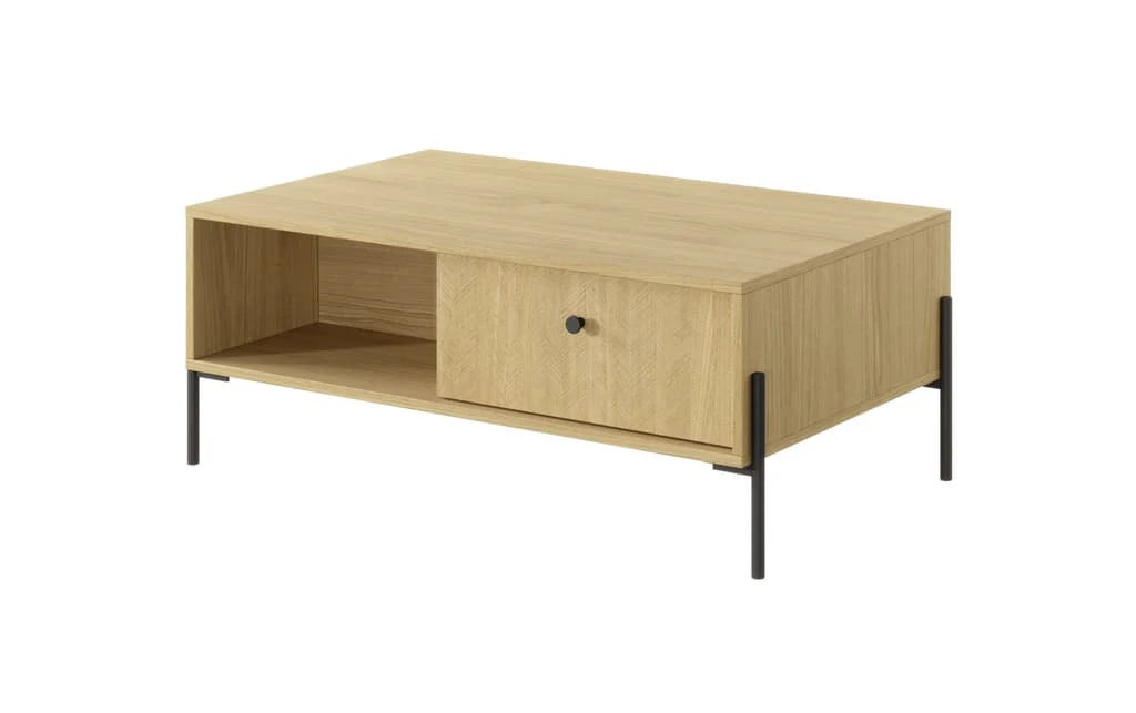 Scandi Wooden Coffee Table 101cm in Scandi Oak With Black Metal Legs