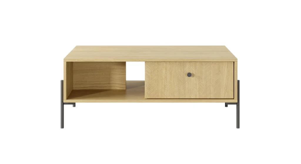 Scandi Wooden Coffee Table 101cm in Scandi Oak With Black Metal Legs