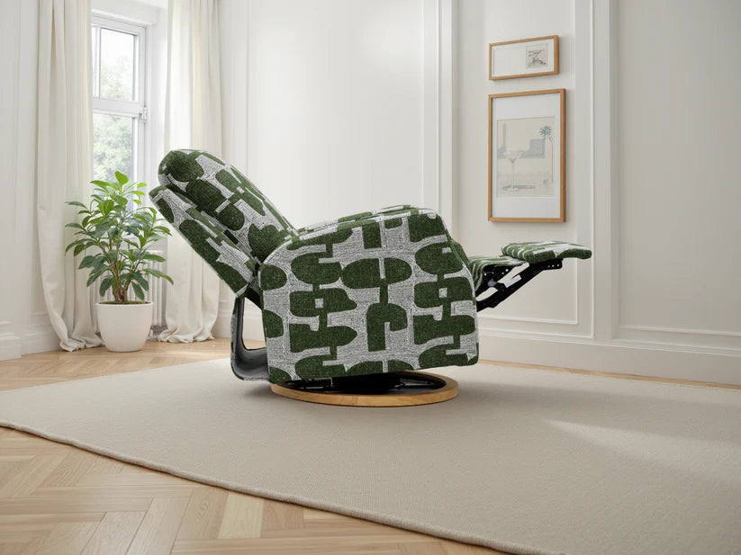 Seville Electric Fabric Reclining Chair With USB In Green And White - Furniture One Shop
