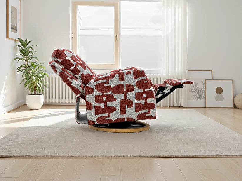 Seville Electric Fabric Reclining Chair With USB In Red And White - Furniture One Shop
