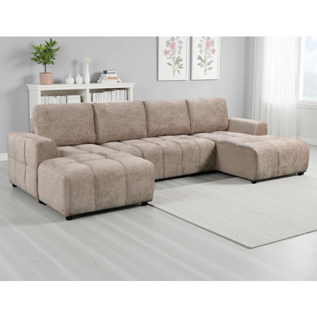 Shanghai Luxury U-Shape Corner Sofa Bed In Beige Plush Fabric