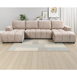 Shanghai Luxury U-Shape Corner Sofa Bed In Beige Plush Fabric