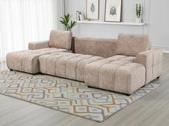 Shanghai Luxury U-Shape Corner Sofa Bed In Beige Plush Fabric - Furniture One Shop