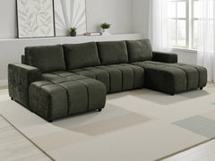 Shanghai Luxury U-Shape Corner Sofa Bed In Green Plush Fabric - Furniture One Shop