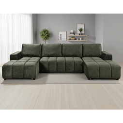 Shanghai Luxury U-Shape Corner Sofa Bed In Green Plush Fabric
