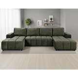 Shanghai Luxury U-Shape Corner Sofa Bed In Green Plush Fabric