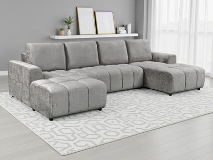 Shanghai Luxury U-Shape Corner Sofa Bed In Grey Plush Fabric - Furniture One Shop
