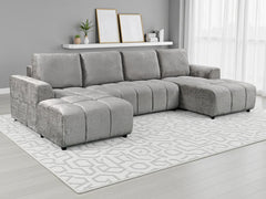 Shanghai Luxury U-Shape Corner Sofa Bed In Grey Plush Fabric - Furniture One Shop