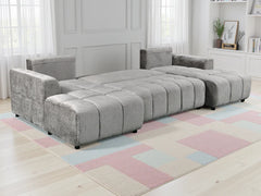 Shanghai Luxury U-Shape Corner Sofa Bed In Grey Plush Fabric - Furniture One Shop