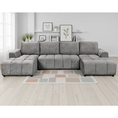 Shanghai Luxury U-Shape Corner Sofa Bed In Grey Plush Fabric