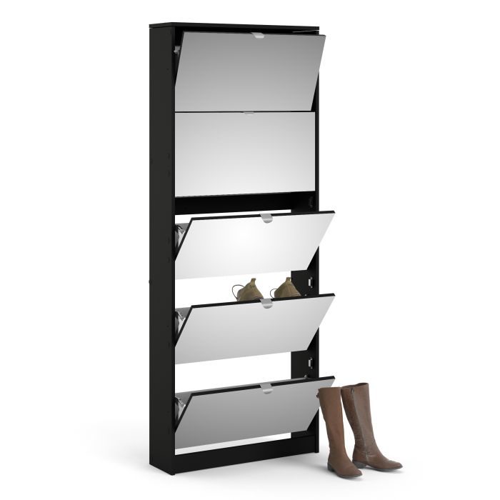 Shoes Shoe cabinet 5 Mirror tilting Doors in Black - UK