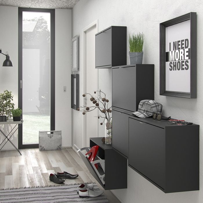 Shoes Shoe cabinet w. 1 tilting door and 2 layers in Matt Black - UK