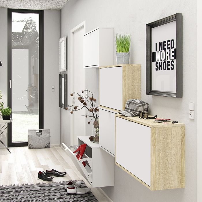 Shoes Shoe cabinet w. 1 tilting door and 2 layers Oak structure White - UK