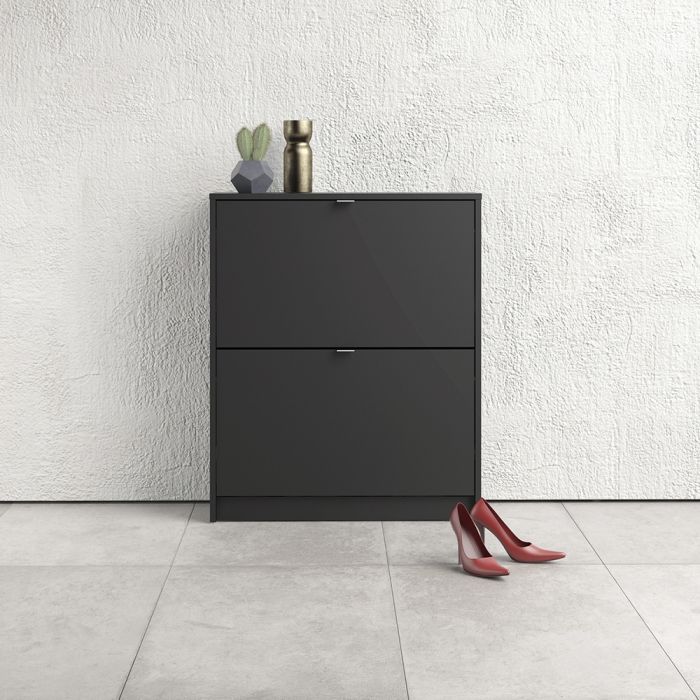 Shoes Shoe cabinet w. 2 tilting doors and 2 layers in Matt Black - UK