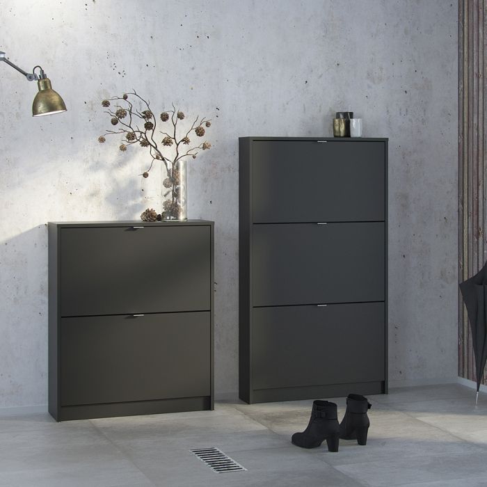 Shoes Shoe cabinet w. 2 tilting doors and 2 layers in Matt Black - UK