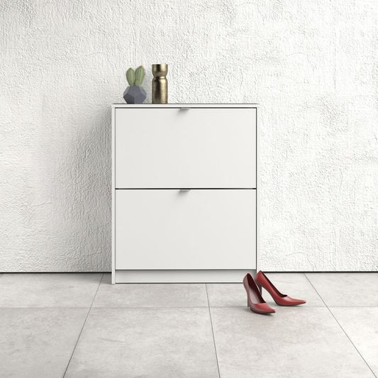 Shoes Shoe cabinet w. 2 tilting doors and 2 layers in White - UK