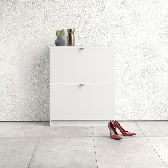 Shoes Shoe cabinet w. 2 tilting doors and 2 layers in White - UK