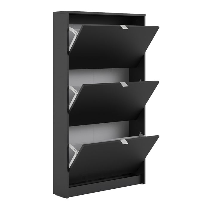 Shoes Shoe cabinet w. 3 tilting doors and 1 layer in Matt Black - UK