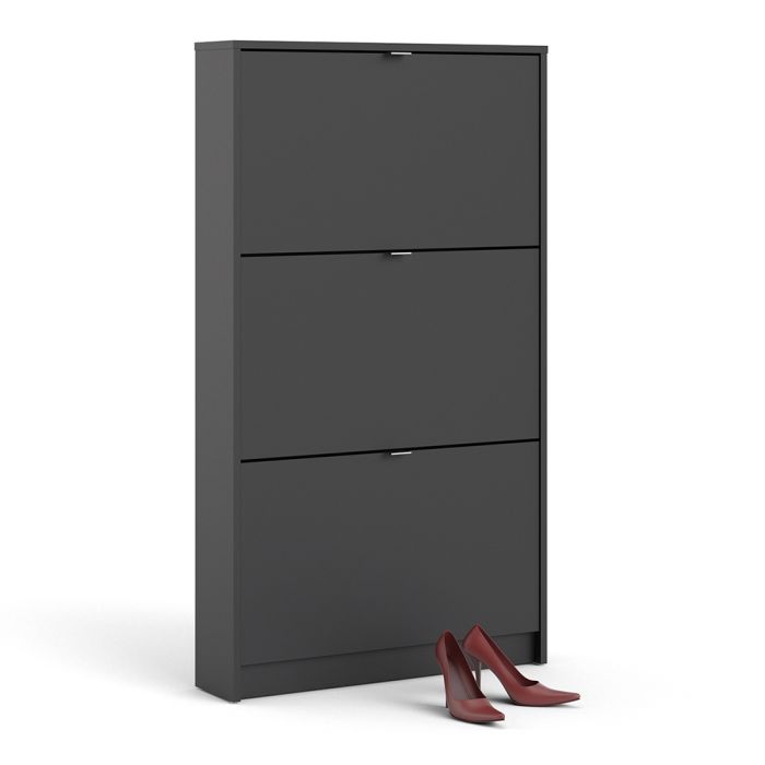 Shoes Shoe cabinet w. 3 tilting doors and 1 layer in Matt Black - UK