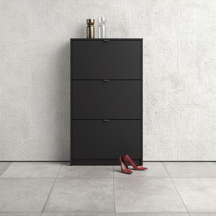 Shoes Shoe cabinet w. 3 tilting doors and 1 layer in Matt Black - UK