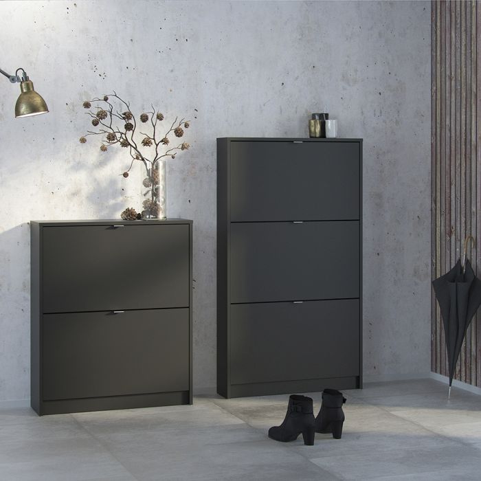 Shoes Shoe cabinet w. 3 tilting doors and 1 layer in Matt Black - UK