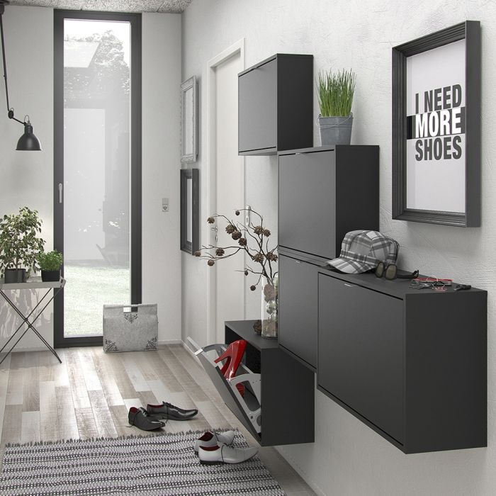 Shoes Shoe cabinet w. 3 tilting doors and 1 layer in Matt Black - UK