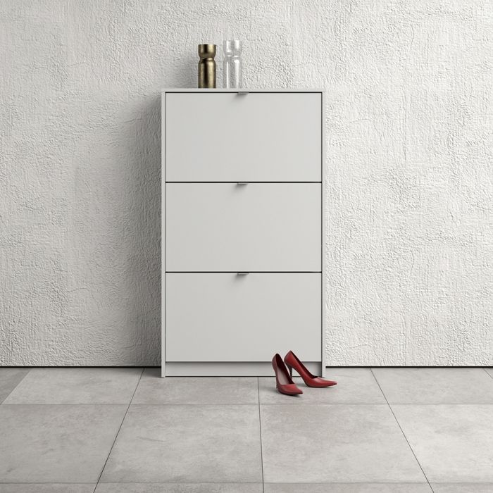 Shoes Shoe cabinet w. 3 tilting doors and 1 layer in White - UK