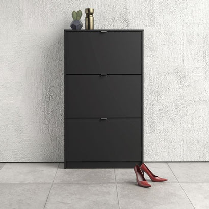 Shoes Shoe cabinet w. 3 tilting doors and 2 layers in Matt Black - UK - Furniture One Shop