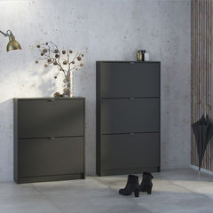 Shoes Shoe cabinet w. 3 tilting doors and 2 layers in Matt Black - UK - Furniture One Shop