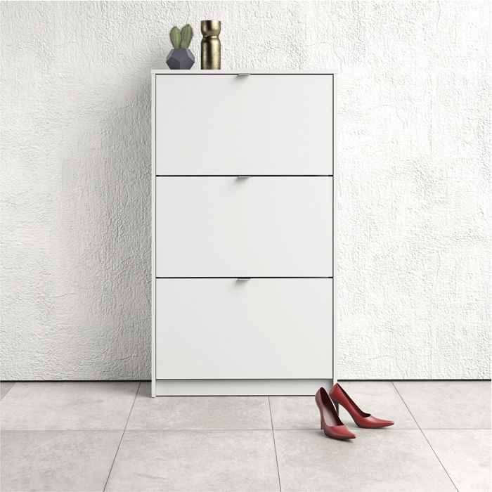 Shoes Shoe cabinet w. 3 tilting doors and 2 layers in White - UK