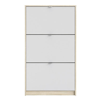 Shoes Shoe cabinet w. 3 tilting doors and 2 layers Oak structure White - UK