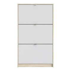 Shoes Shoe cabinet w. 3 tilting doors and 2 layers Oak structure White - UK