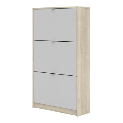 Shoes Shoe cabinet w. 3 tilting doors and 2 layers Oak structure White - UK