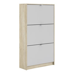 Shoes Shoe cabinet w. 3 tilting doors and 2 layers Oak structure White - UK