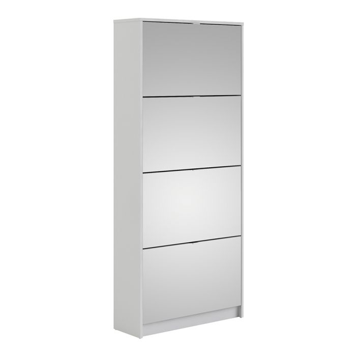 Shoes Shoe cabinet w. 4 mirror tilting doors and 2 layers in White - UK