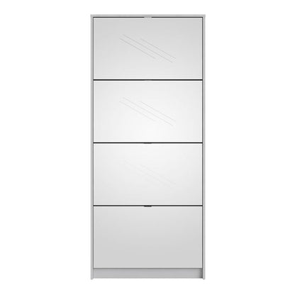 Shoes Shoe cabinet w. 4 mirror tilting doors and 2 layers in White - UK