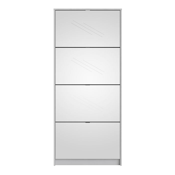 Shoes Shoe cabinet w. 4 mirror tilting doors and 2 layers in White - UK