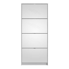 Shoes Shoe cabinet w. 4 mirror tilting doors and 2 layers in White - UK