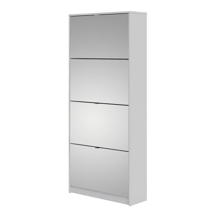 Shoes Shoe cabinet w. 4 mirror tilting doors and 2 layers in White - UK